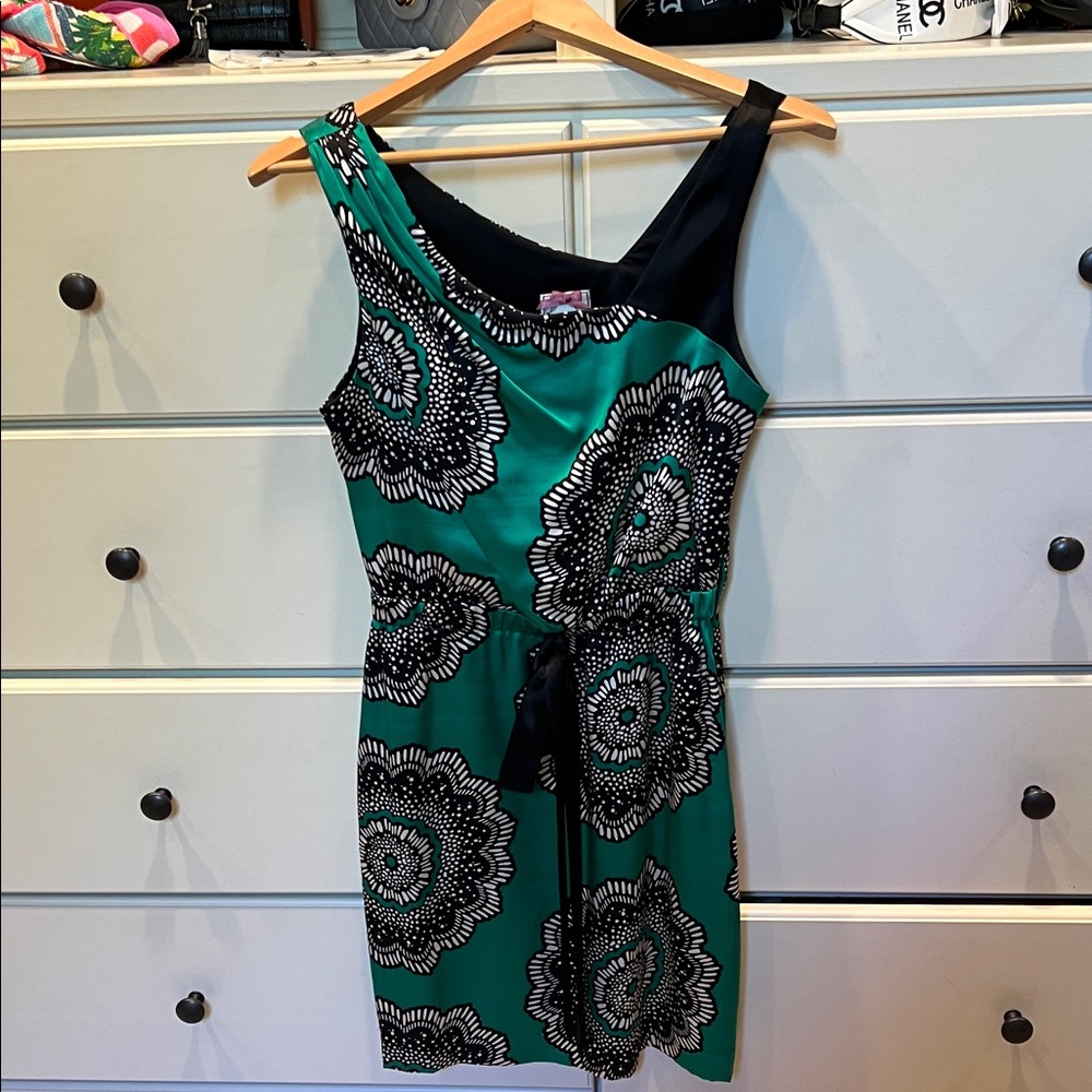 Yoana Baraschi One-Shoulder silk Green Floral Print Dress zip side 4